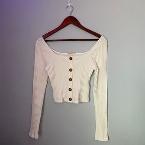 White Cropped Button Up Top